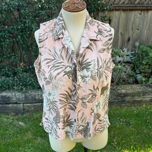 Kahala Women's Floral Hawaiian USA Made Sleeveless Button Up Blouse Size L *Flaw